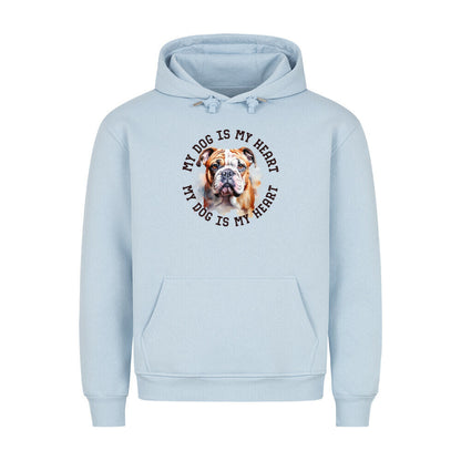 Premium Hoodie "English Bulldog HEART" Babyblau – hunde-shirt.de