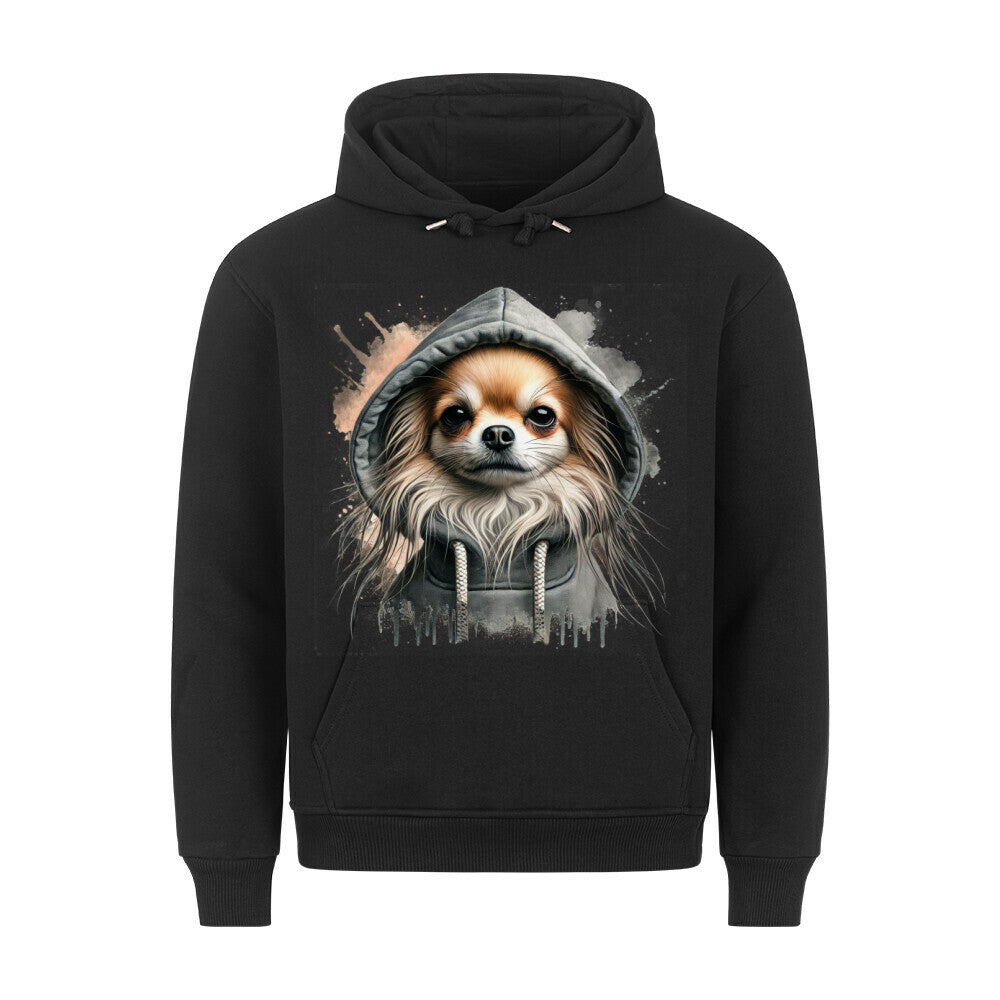Premium Hoodie "Chihuahua Langhaar Hooded" Schwarz – hunde-shirt.de