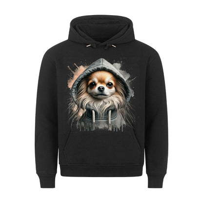 Premium Hoodie "Chihuahua Langhaar Hooded" Schwarz – hunde-shirt.de