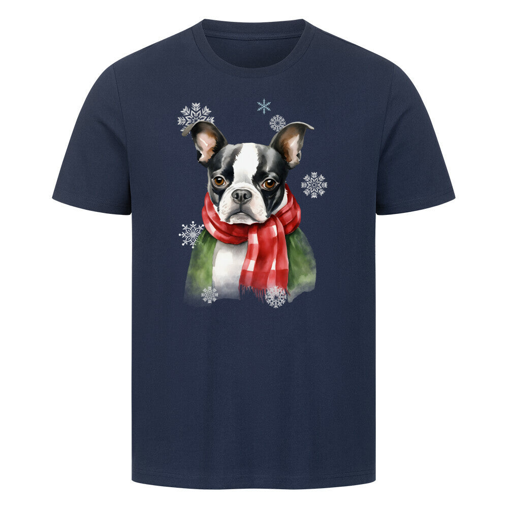 Premium T-Shirt "Boston Terrier Winter" French Navy – hunde-shirt.de
