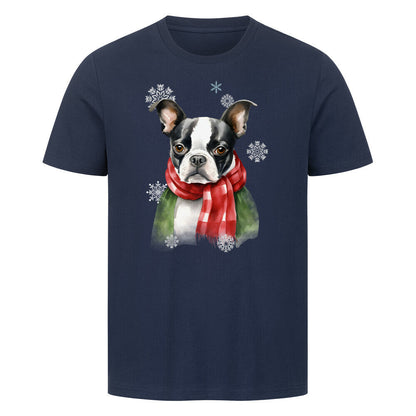 Premium T-Shirt "Boston Terrier Winter" French Navy – hunde-shirt.de