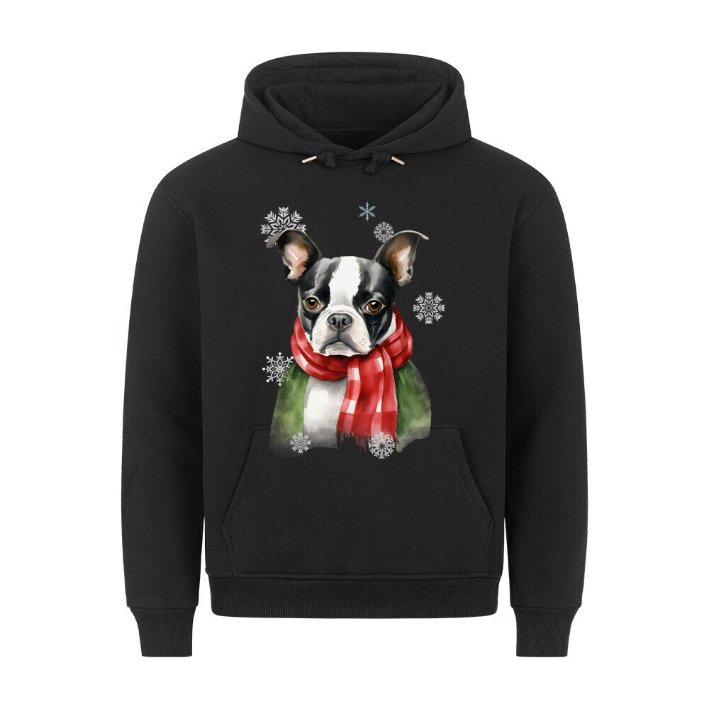 Premium Hoodie "Boston Terrier Winter" Schwarz – hunde-shirt.de