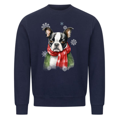 Premium Sweatshirt "Boston Terrier Winter" Navy Blue – hunde-shirt.de
