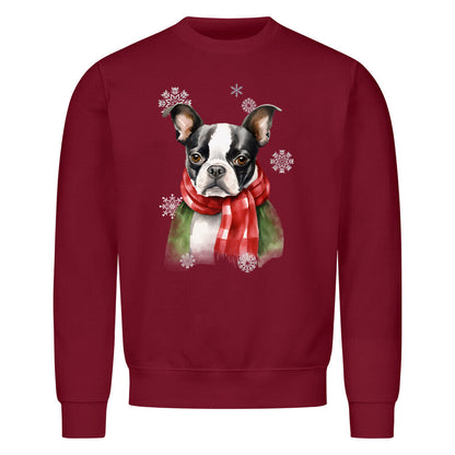 Premium Sweatshirt "Boston Terrier Winter" Burgunder – hunde-shirt.de