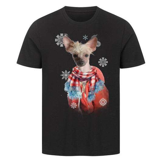 Premium T-Shirt "Chinese Crested Dog Winter" Schwarz – hunde-shirt.de
