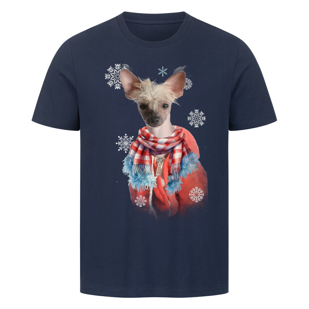 Premium T-Shirt "Chinese Crested Dog Winter" French Navy – hunde-shirt.de