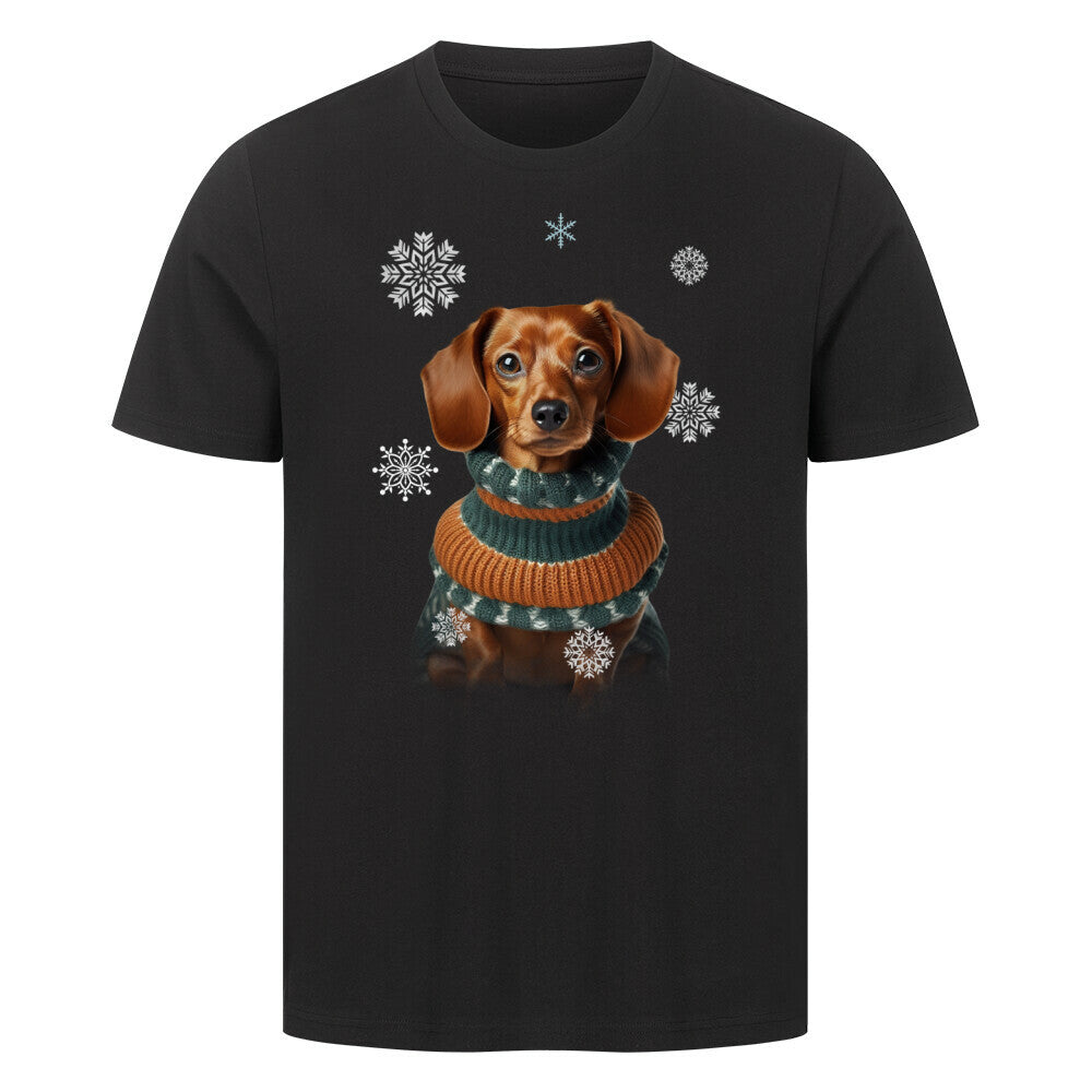 Premium T-Shirt "Dackel Winter 2" Schwarz – hunde-shirt.de