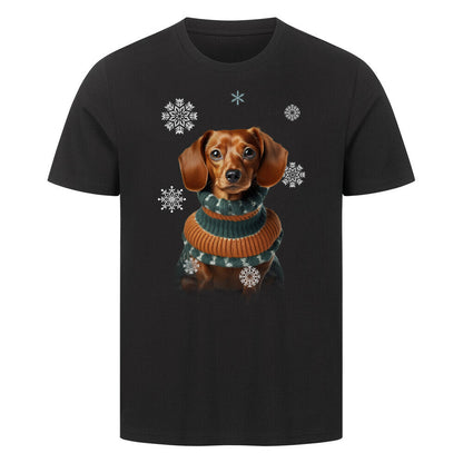 Premium T-Shirt "Dackel Winter 2" Schwarz – hunde-shirt.de