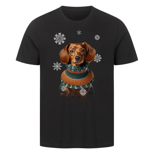 Premium T-Shirt "Dackel Winter 2" Schwarz – hunde-shirt.de