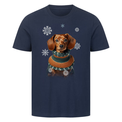 Premium T-Shirt "Dackel Winter 2" French Navy – hunde-shirt.de