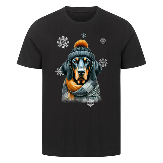 Premium T-Shirt "Coonhound Winter" Schwarz – hunde-shirt.de