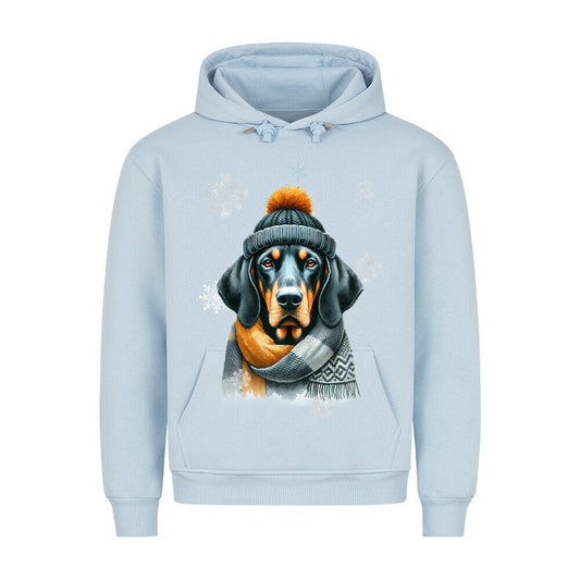 Premium Hoodie "Coonhound Winter" Babyblau – hunde-shirt.de
