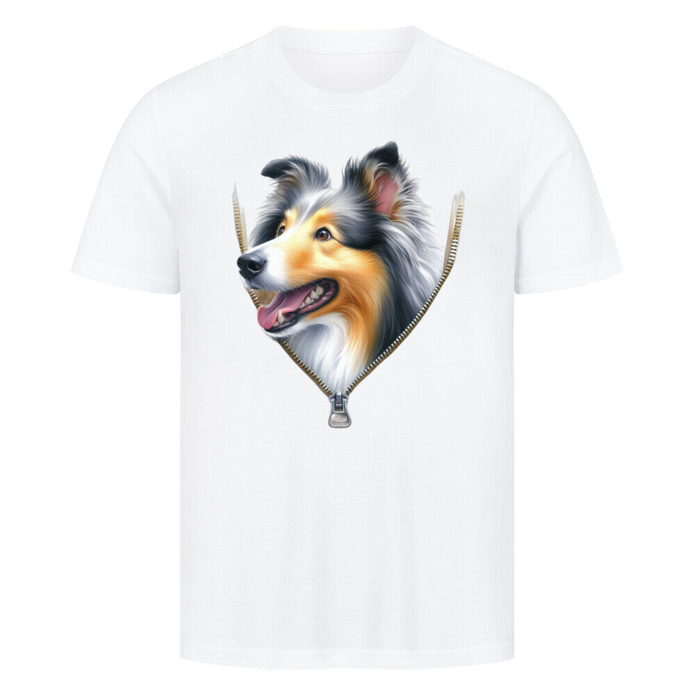 Premium T-Shirt "Collie Zipper" Weiß – hunde-shirt.de