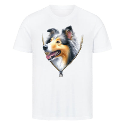 Premium T-Shirt "Collie Zipper" Weiß – hunde-shirt.de