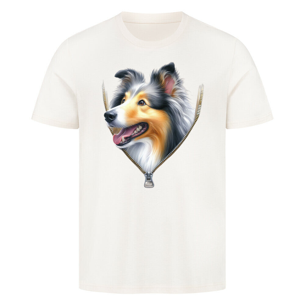 Premium T-Shirt "Collie Zipper" Natural Raw – hunde-shirt.de