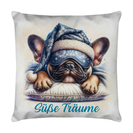 Kissen "Französische Bulldogge Süße Träume 2" Weiß – hunde-shirt.de