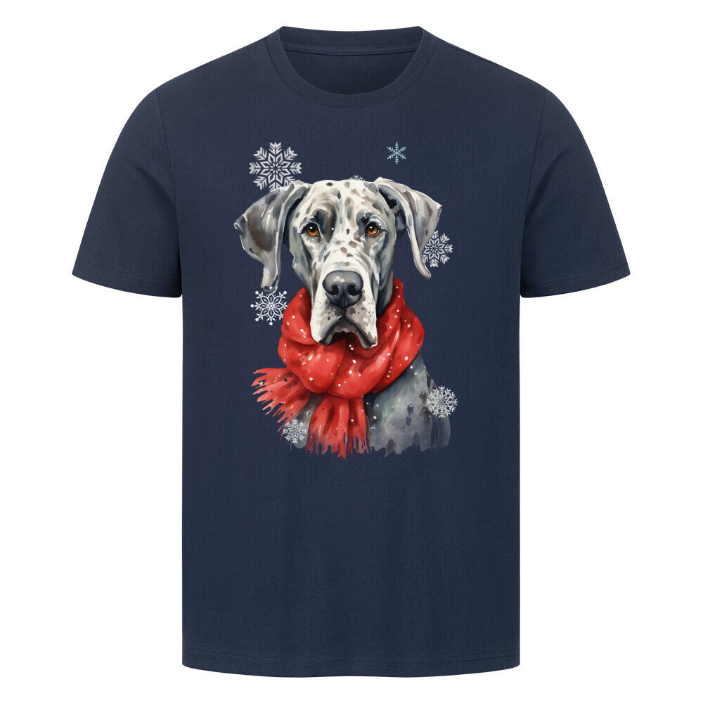 Premium T-Shirt "Dogge Winter" French Navy – hunde-shirt.de