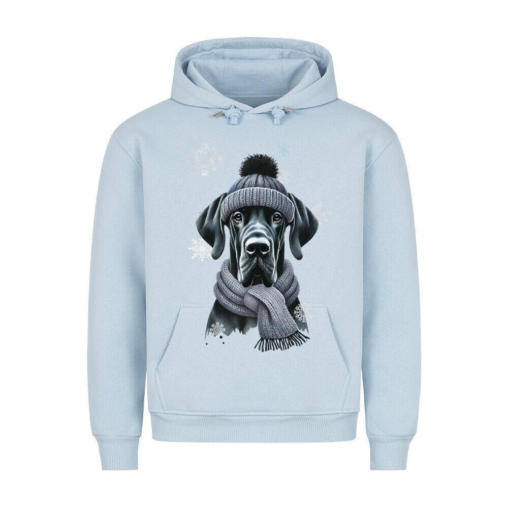 Premium Hoodie "Dogge schwarz Winter" Babyblau – hunde-shirt.de
