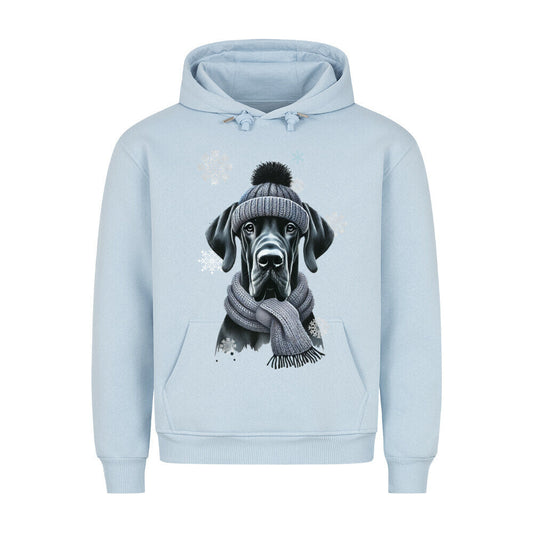 Premium Hoodie "Dogge schwarz Winter" Babyblau – hunde-shirt.de