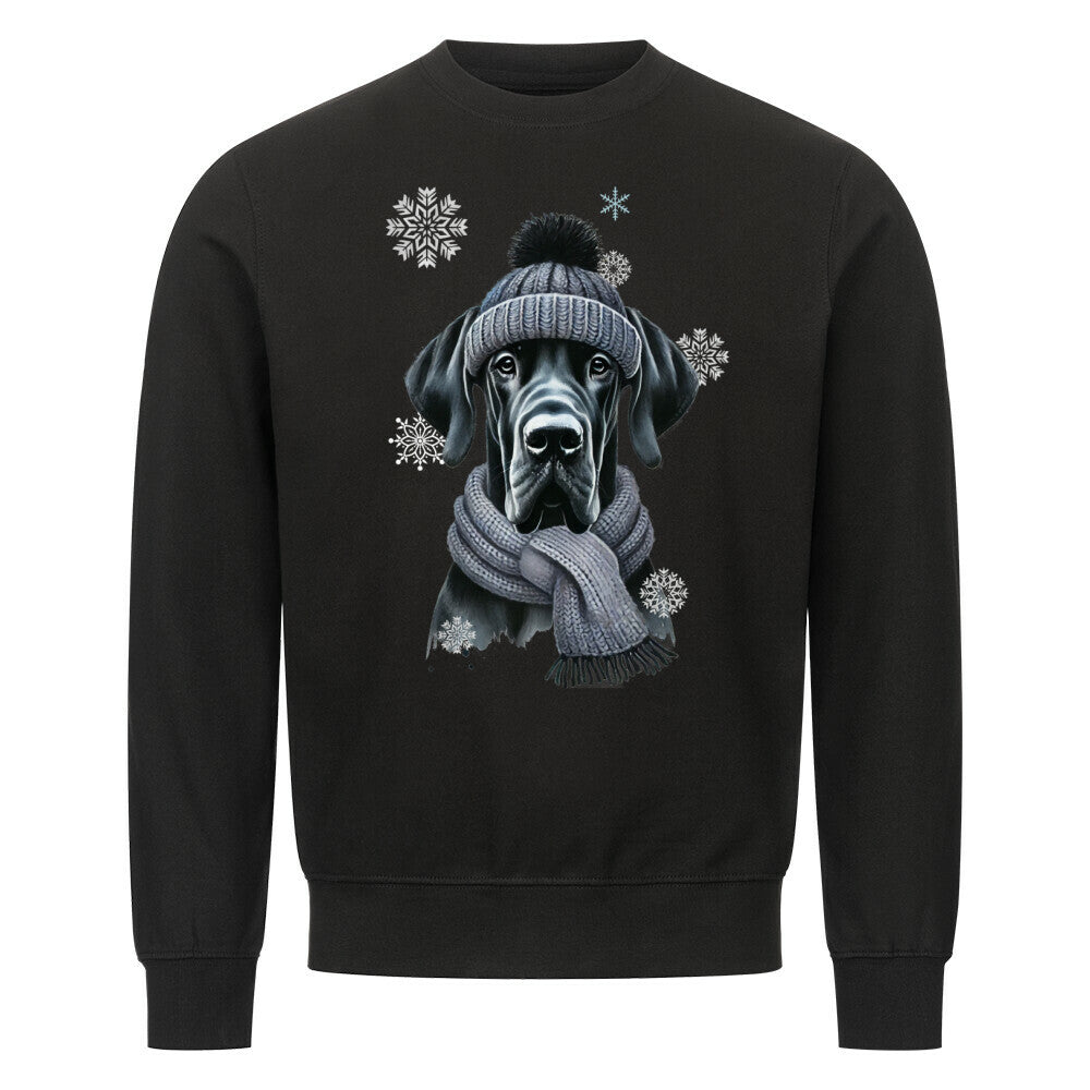 Premium Sweatshirt "Dogge schwarz Winter" Schwarz – hunde-shirt.de