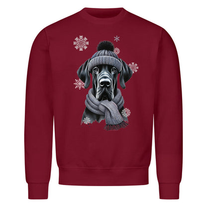 Premium Sweatshirt "Dogge schwarz Winter" Burgunder – hunde-shirt.de
