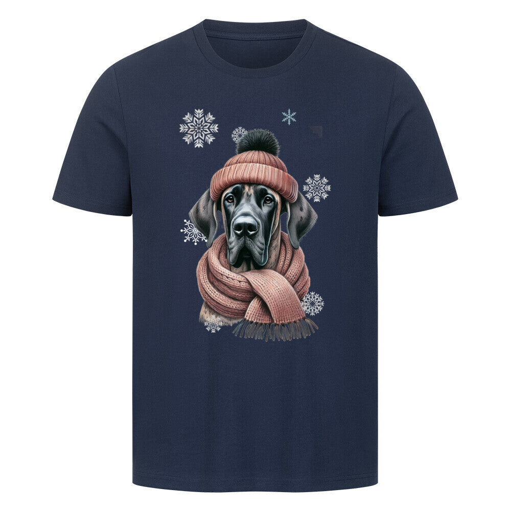Premium T-Shirt "Dogge Winter 2" French Navy – hunde-shirt.de