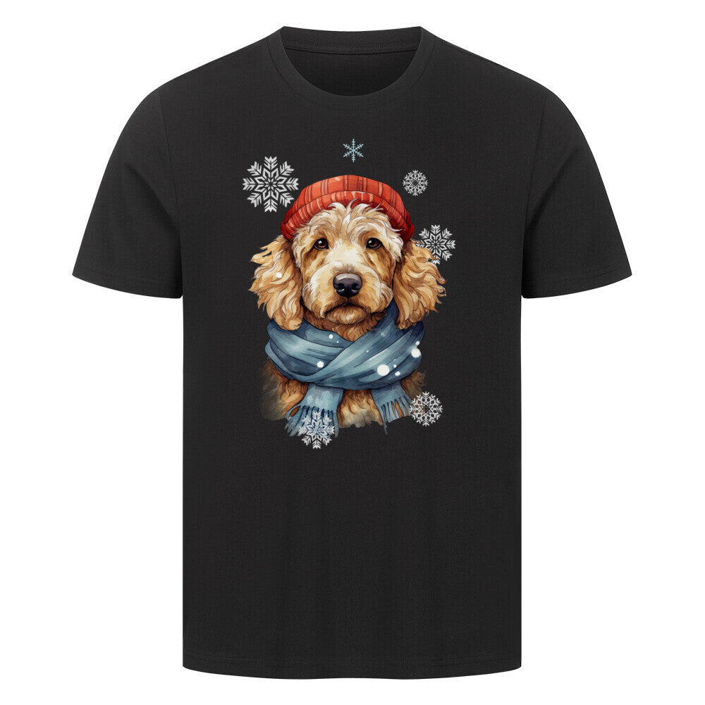 Premium T-Shirt "Golden Doodle Winter" Schwarz – hunde-shirt.de