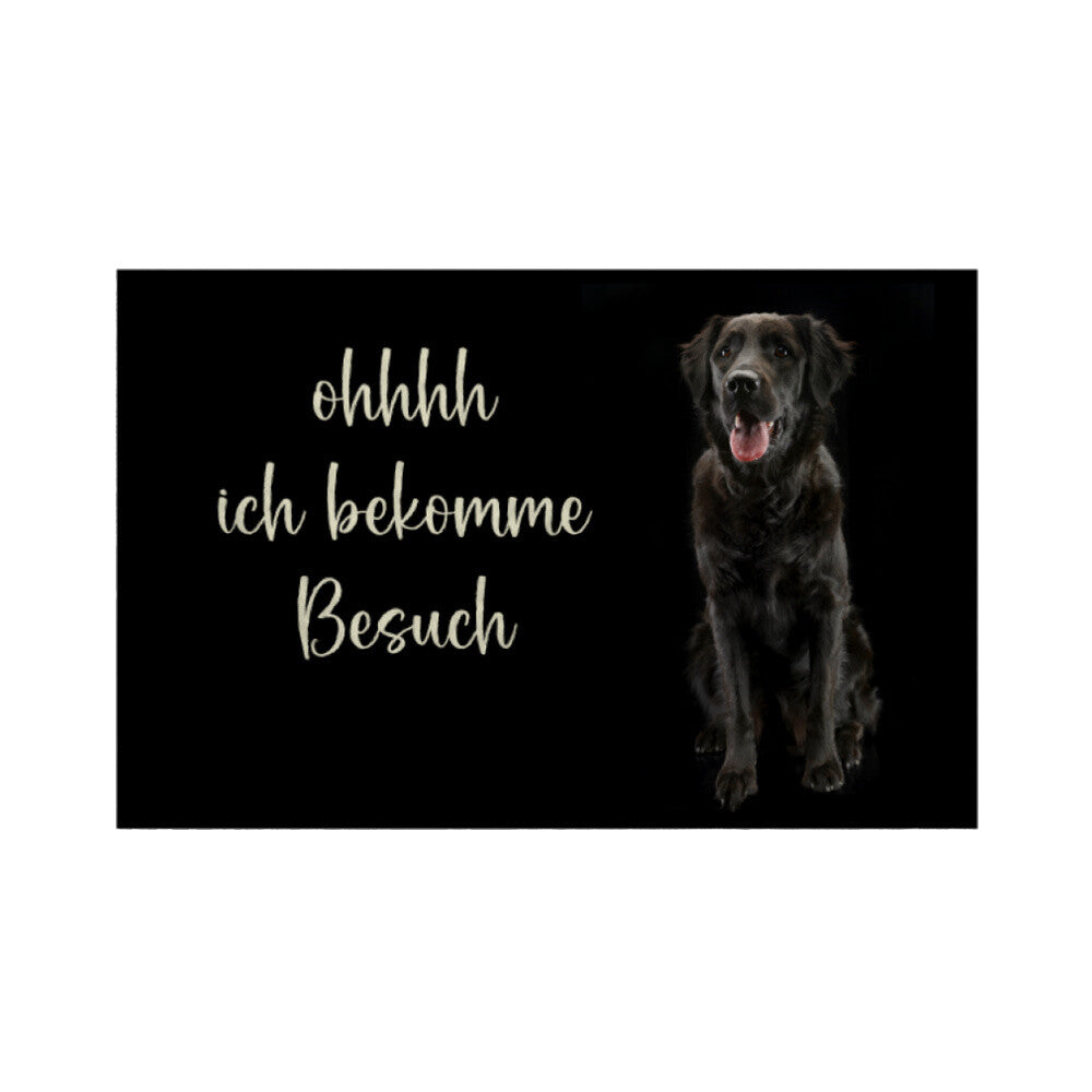 Fußmatte "Flat Coated Retriever Besuch" Weiß – hunde-shirt.de