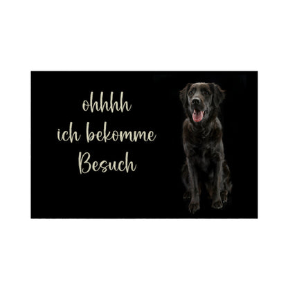 Fußmatte "Flat Coated Retriever Besuch" Weiß – hunde-shirt.de