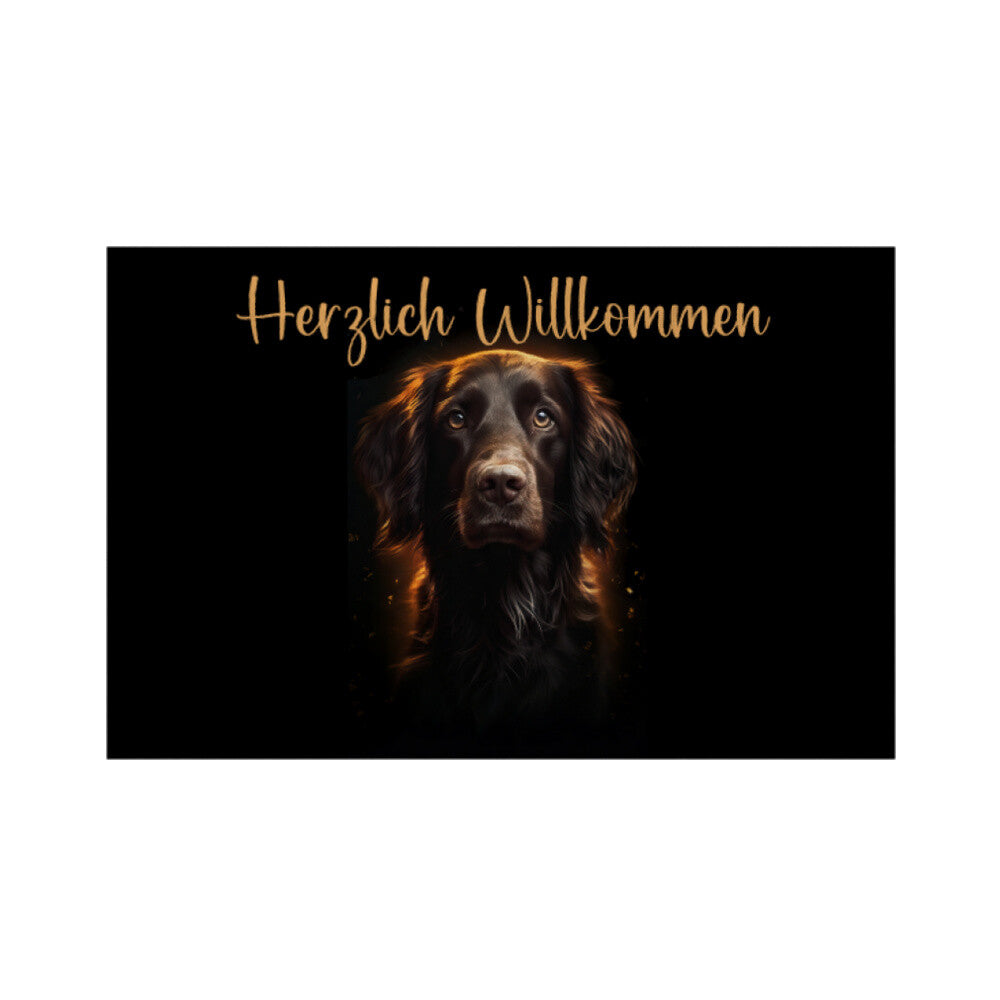 Fußmatte "Flat Coated Retriever Willkommen" Weiß – hunde-shirt.de