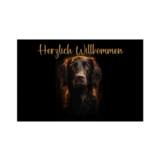 Fußmatte "Flat Coated Retriever Willkommen" Weiß – hunde-shirt.de