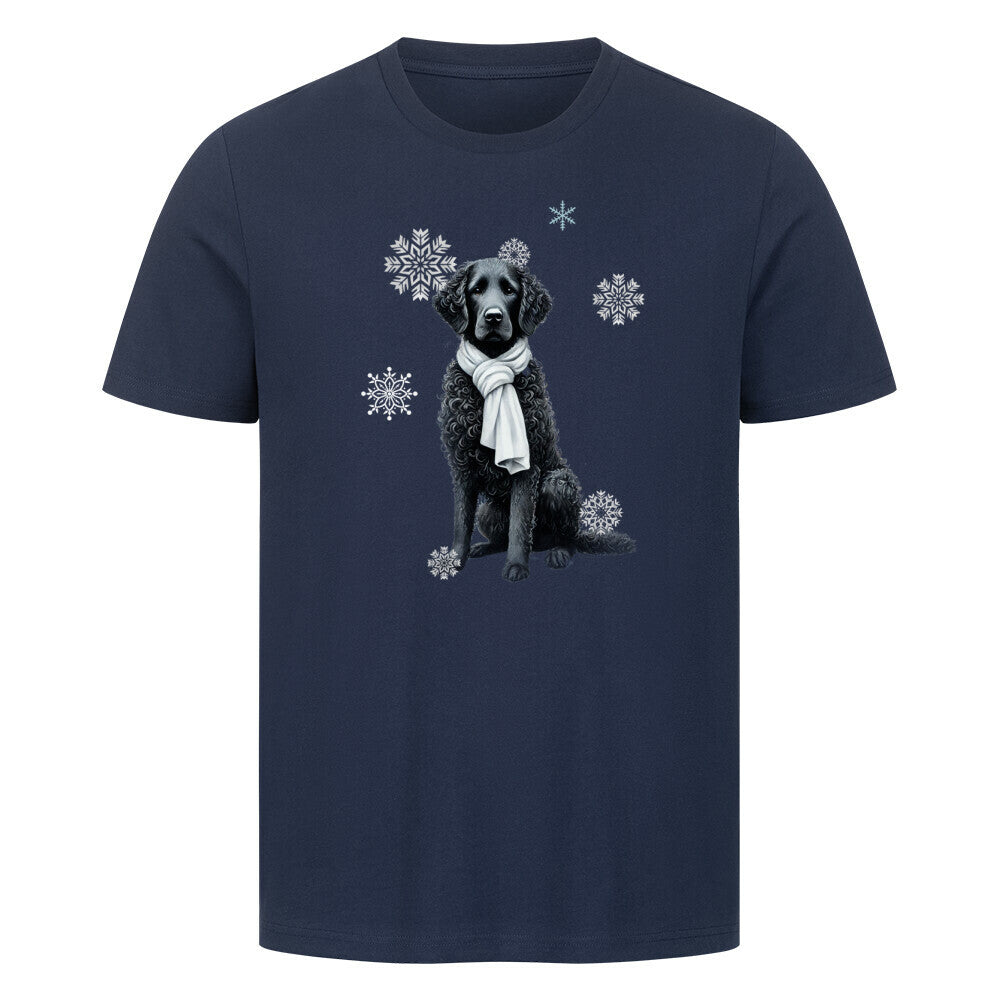 Premium T-Shirt "Curly Coated Retriever Winter" French Navy – hunde-shirt.de