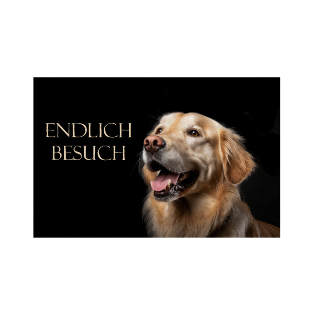Fußmatte "Golden Retriever Endlich Besuch" Weiß – hunde-shirt.de