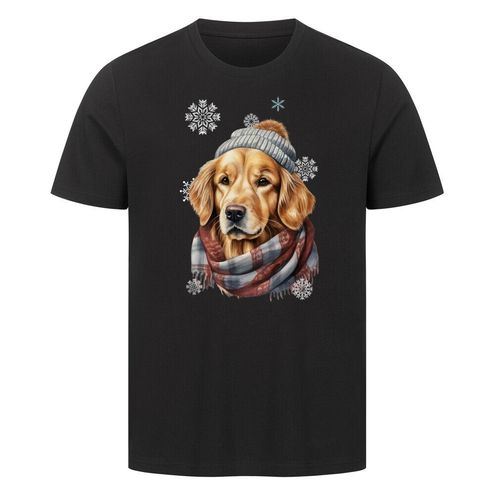 Premium T-Shirt "Golden Retriever Winter" Schwarz – hunde-shirt.de