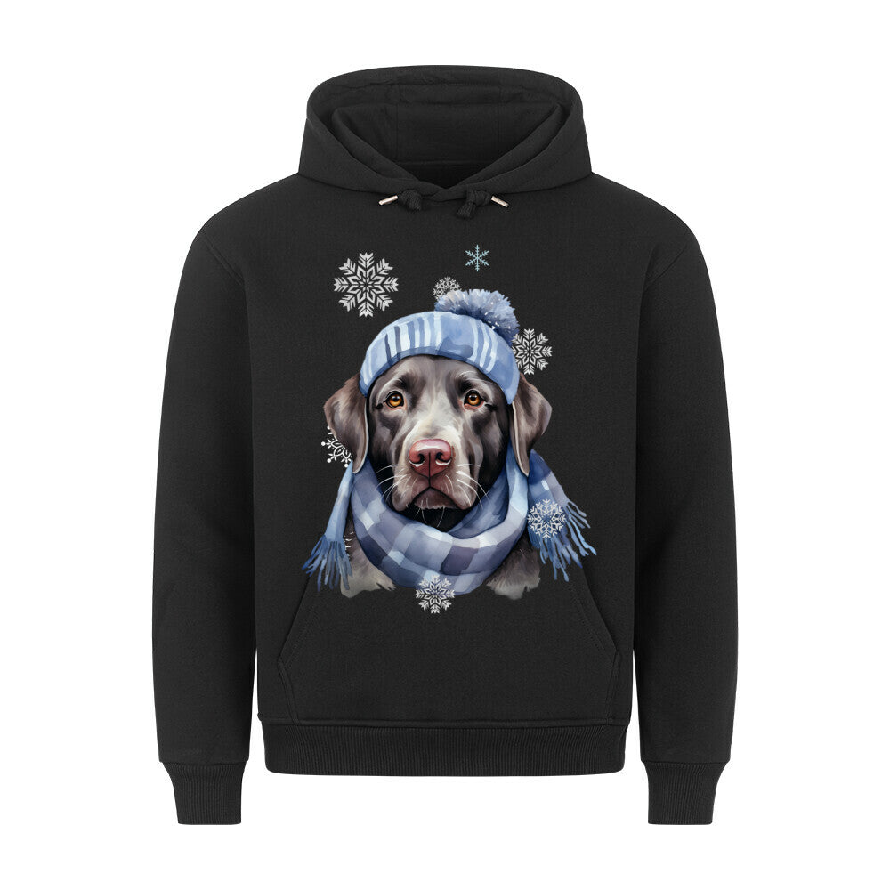 Premium Hoodie "Labrador Retriever Winter blau" Schwarz – hunde-shirt.de