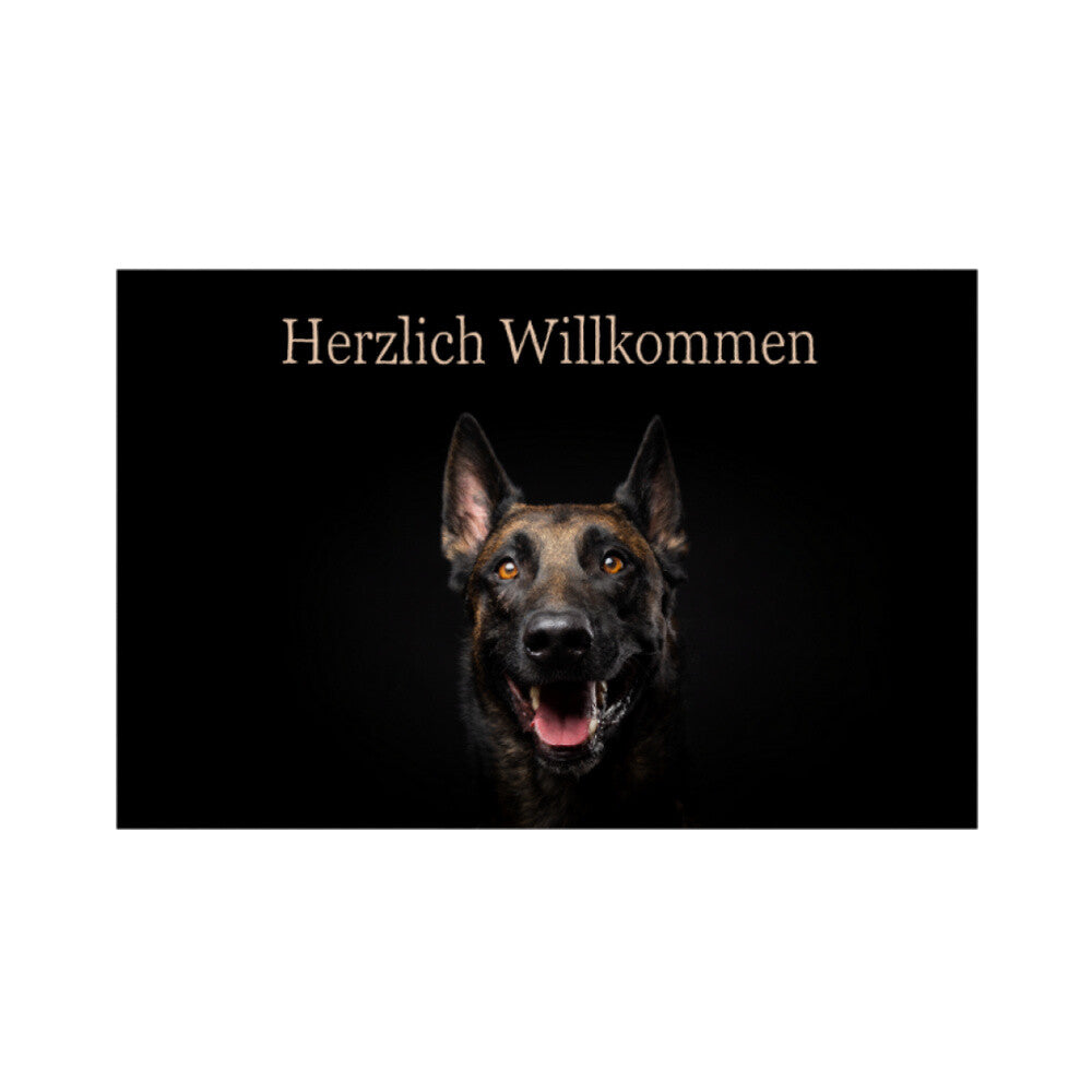 Fußmatte "Malinois Herzlich Willkommen" Weiß – hunde-shirt.de