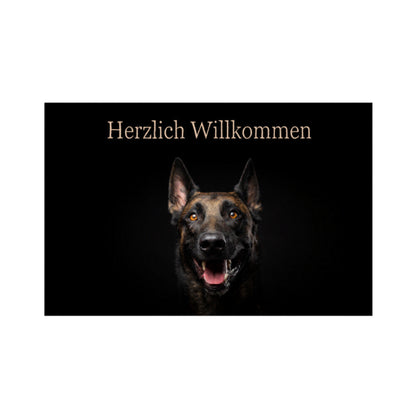 Fußmatte "Malinois Herzlich Willkommen" Weiß – hunde-shirt.de
