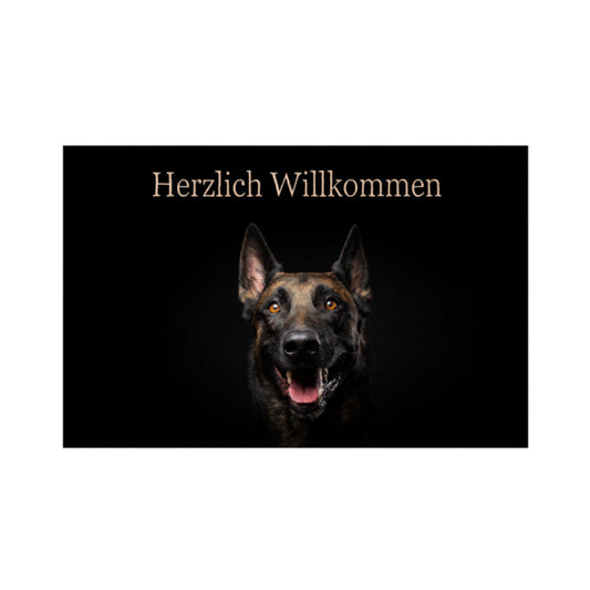 Fußmatte "Malinois Herzlich Willkommen" Weiß – hunde-shirt.de