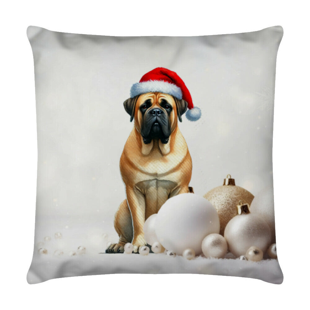 Kissen "Bullmastiff Weihnachten" Weiß – hunde-shirt.de