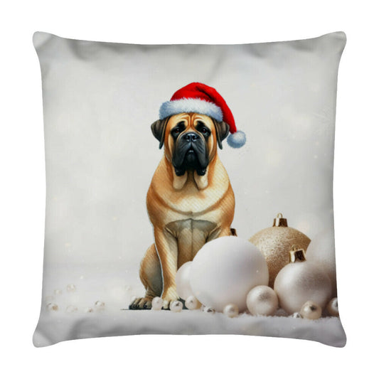 Kissen "Bullmastiff Weihnachten" Weiß – hunde-shirt.de
