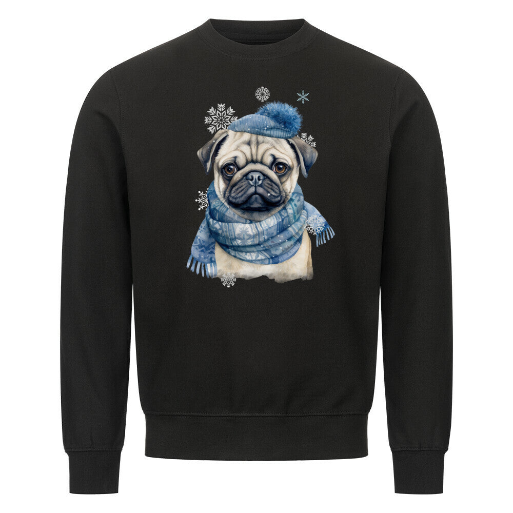 Premium Sweatshirt "Mops Winter" Schwarz – hunde-shirt.de