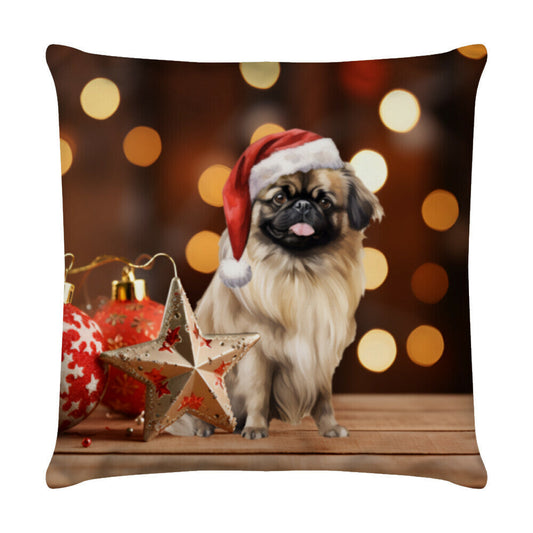 Kissen "Pekingese Weihnachten" Weiß – hunde-shirt.de