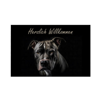 Fußmatte "Pit Bull - Herzlich Willkommen" Weiß – hunde-shirt.de