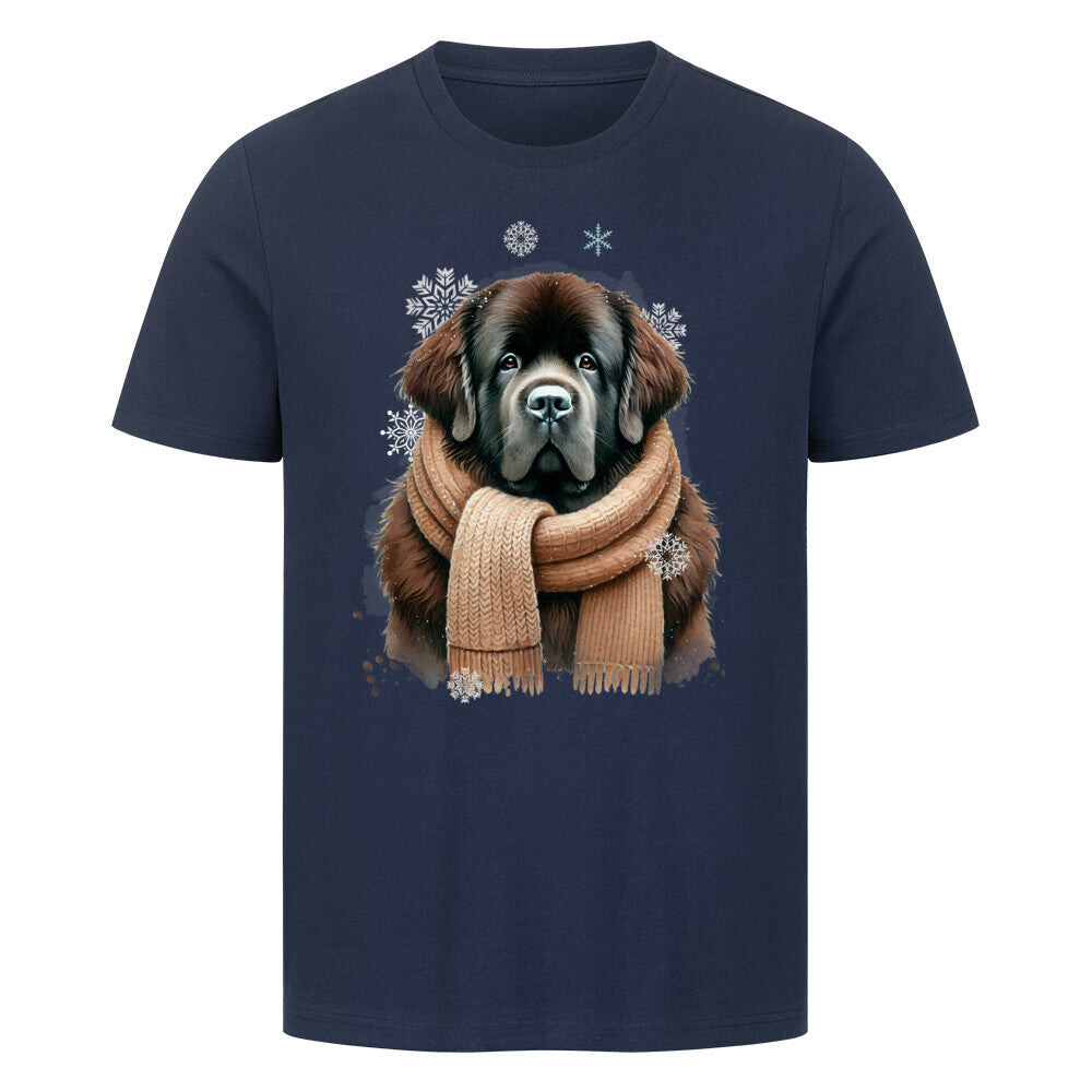 Premium T-Shirt "Neufundländer braun Winter" French Navy – hunde-shirt.de