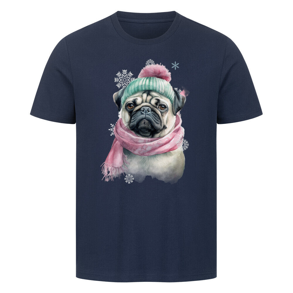 Premium T-Shirt "Mops Winter rosa" French Navy – hunde-shirt.de