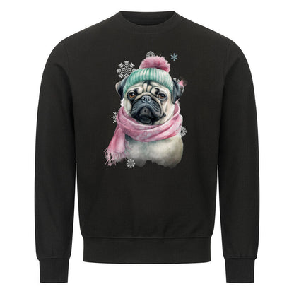 Premium Sweatshirt "Mops Winter rosa" Schwarz – hunde-shirt.de