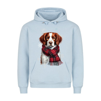 Premium Hoodie "Brittany Spaniel Winter" Babyblau – hunde-shirt.de