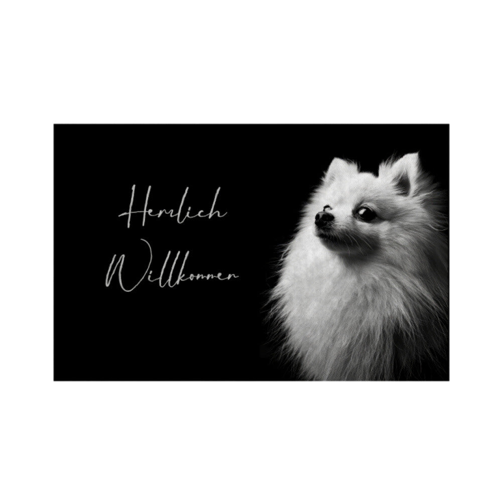 Fußmatte "Zwergspitz - Herzlich Willkommen" Weiß – hunde-shirt.de