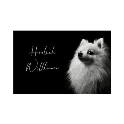 Fußmatte "Zwergspitz - Herzlich Willkommen" Weiß – hunde-shirt.de