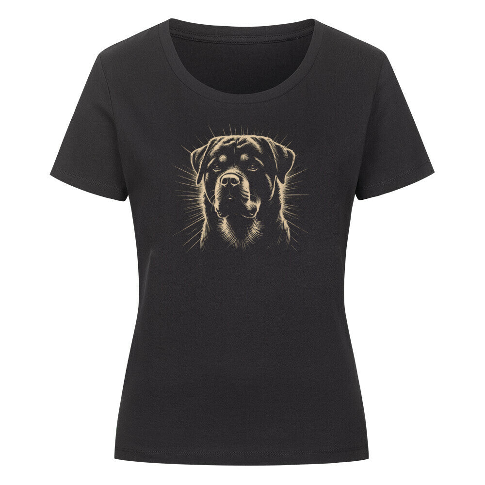 Premium Organic Damen-Shirt "Rottweiler Beige Shine" Schwarz – hunde-shirt.de